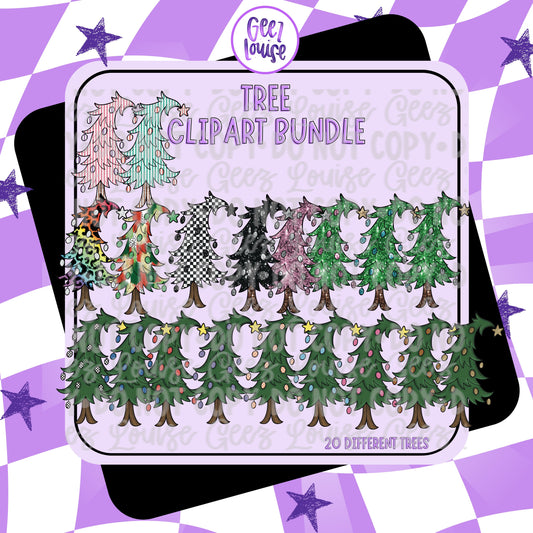 Whimsical Christmas Tree Clipart Bundle | 20 Holiday Tree Designs