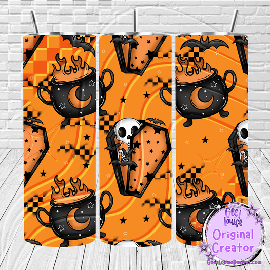 Halloween Coffin & Cauldron Digital Tumbler Wrap – 20oz Skinny Sublimation Design