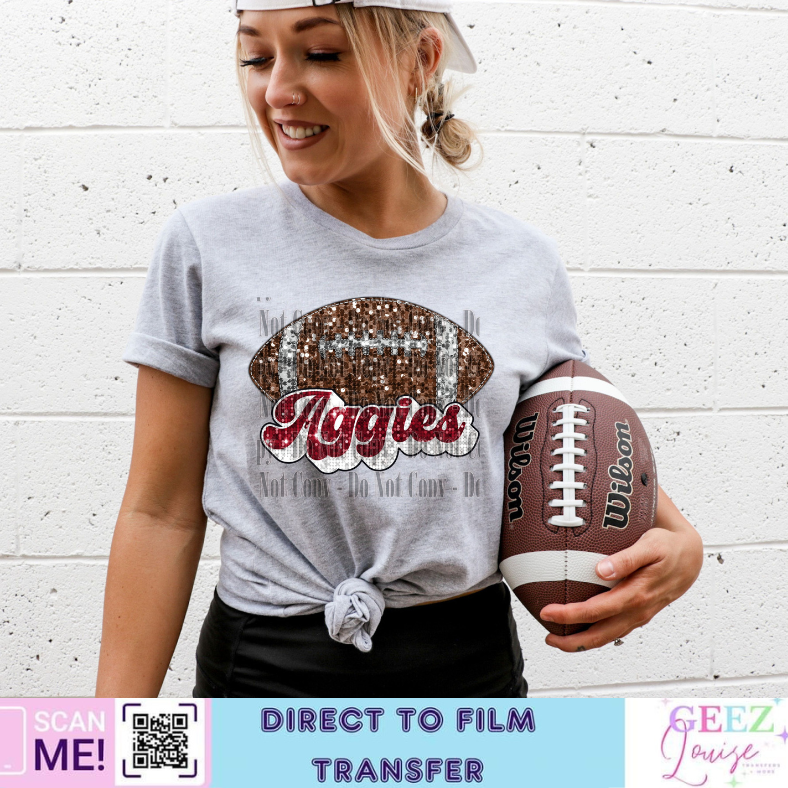 Aggies Sequin Football  - Direct to Film Transfer - made to order