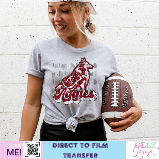 Aggies Sequin Football  - Direct to Film Transfer - made to order