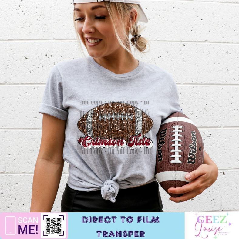 crimson tide Sequin Football - Direct to Film Transfer - made to order