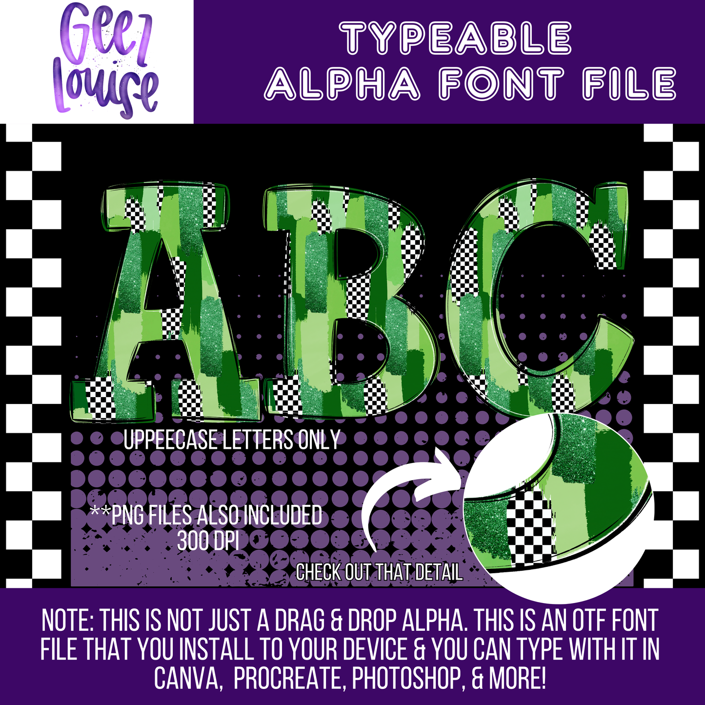 Check Me out Green - Typeable Font - Alpha Set- Digital Download- PNG