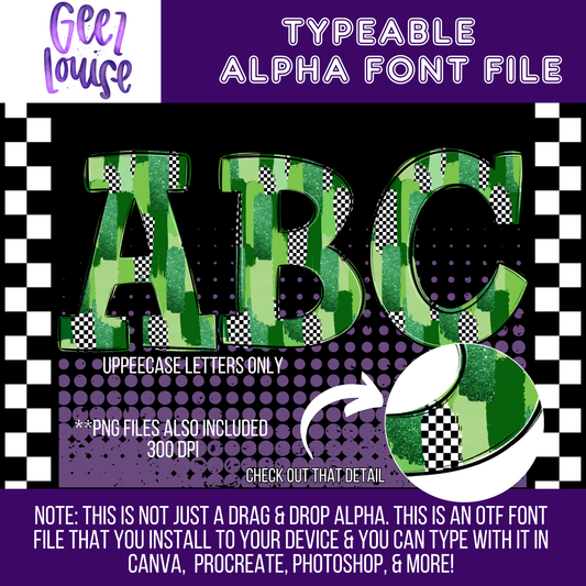 Check Me out Green - Typeable Font - Alpha Set- Digital Download- PNG