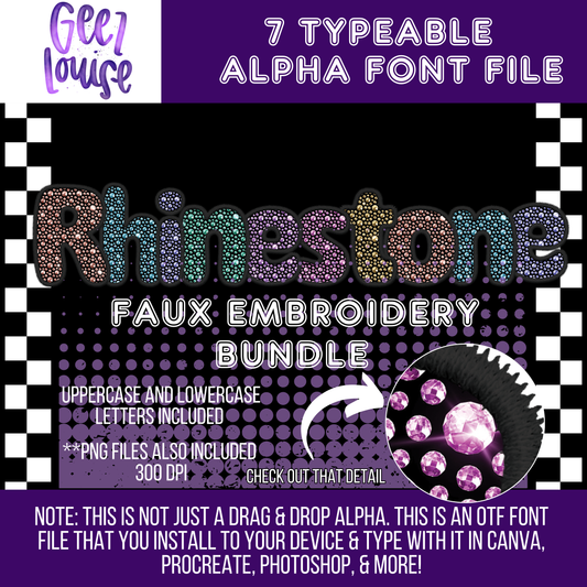Rhinestone faux embroidery (7 sets) - TYPEABLE OTF Font - Alpha Set - Digital Download- PNG