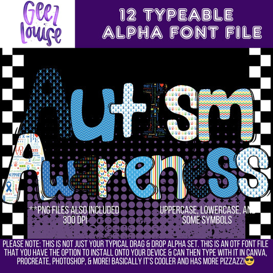 Autism awareness bundle (12 sets) - TYPEABLE OTF Font - Alpha Set - Digital Download- PNG