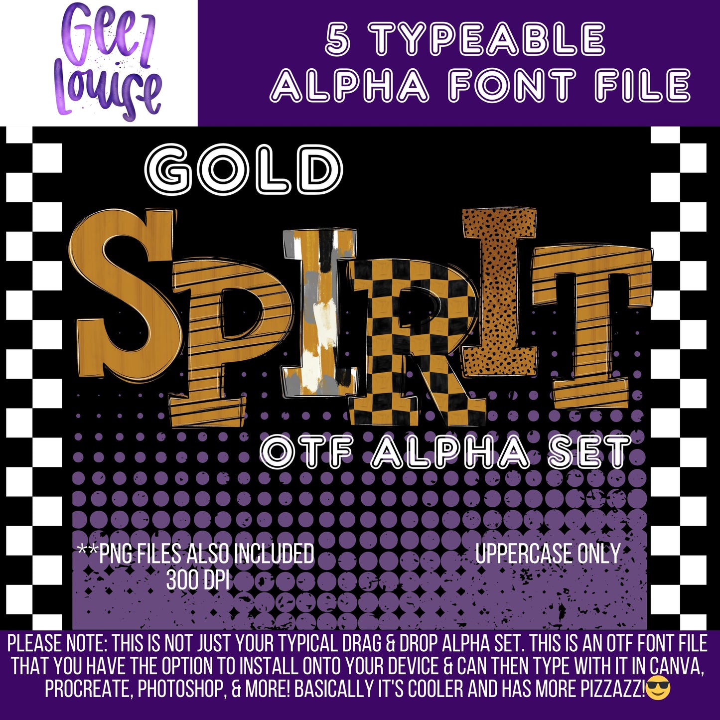 Gold school spirit bundle (5 sets) - TYPEABLE OTF Font - Alpha Set - Digital Download- PNG