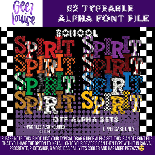 School spirit bundle - TYPEABLE OTF Font - Alpha Set - Digital Download- PNG