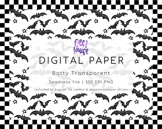 Batty Transparent Halloween Seamless Digital Paper PNG | Black Bats Pattern Background | August 26 Combo & Seamless Drive