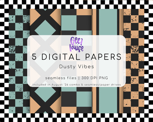 Dusty Vibes Seamless Digital Paper Bundle | 5 Boutique Backgrounds PNG | August 26 Combo & Seamless Drive
