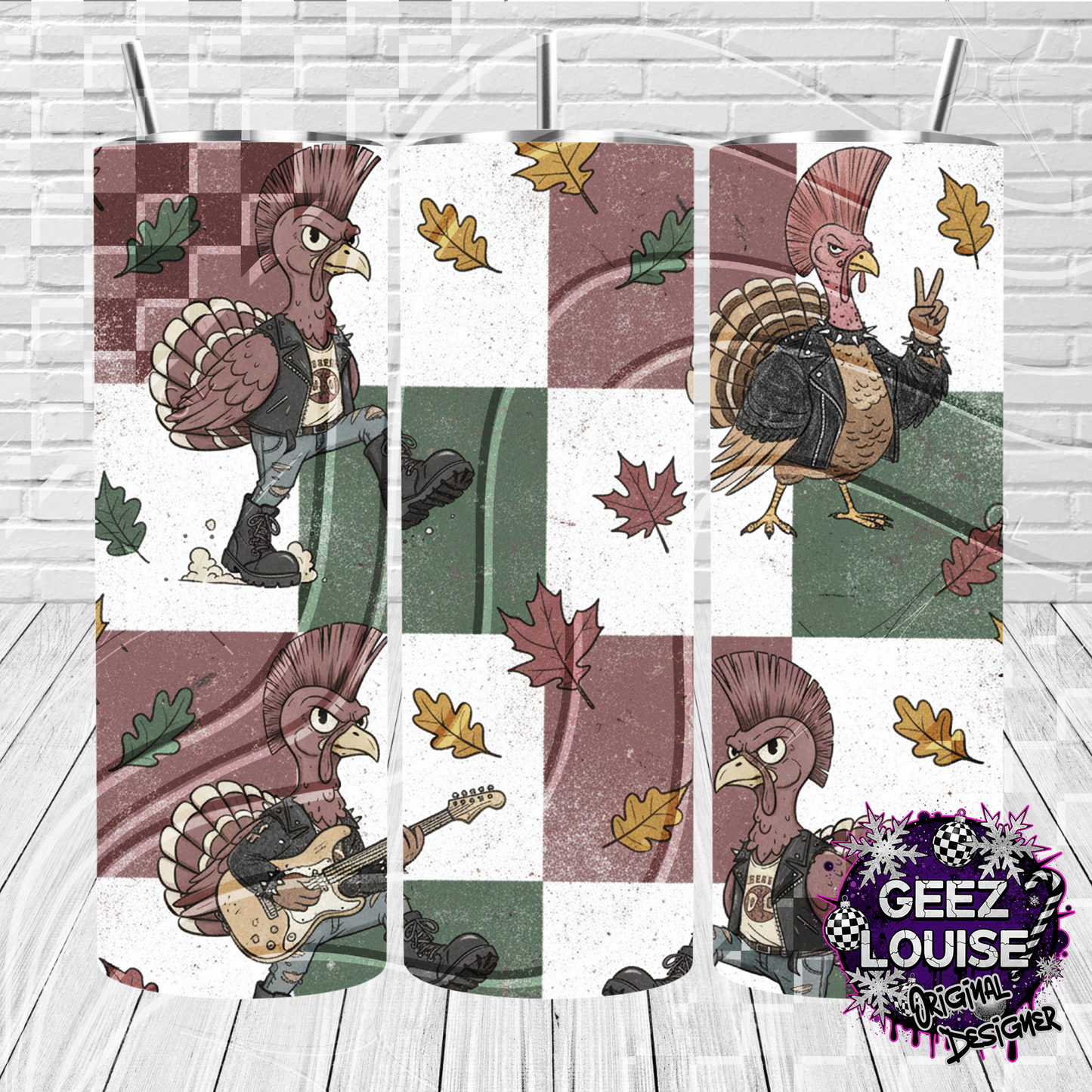 Punk Rock Turkey 20oz Skinny Tumbler Wrap – Edgy Thanksgiving Digital Design