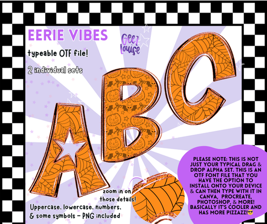 Eerie Vibes – Halloween-Themed OTF Font & PNG Alpha Set (2 Styles)