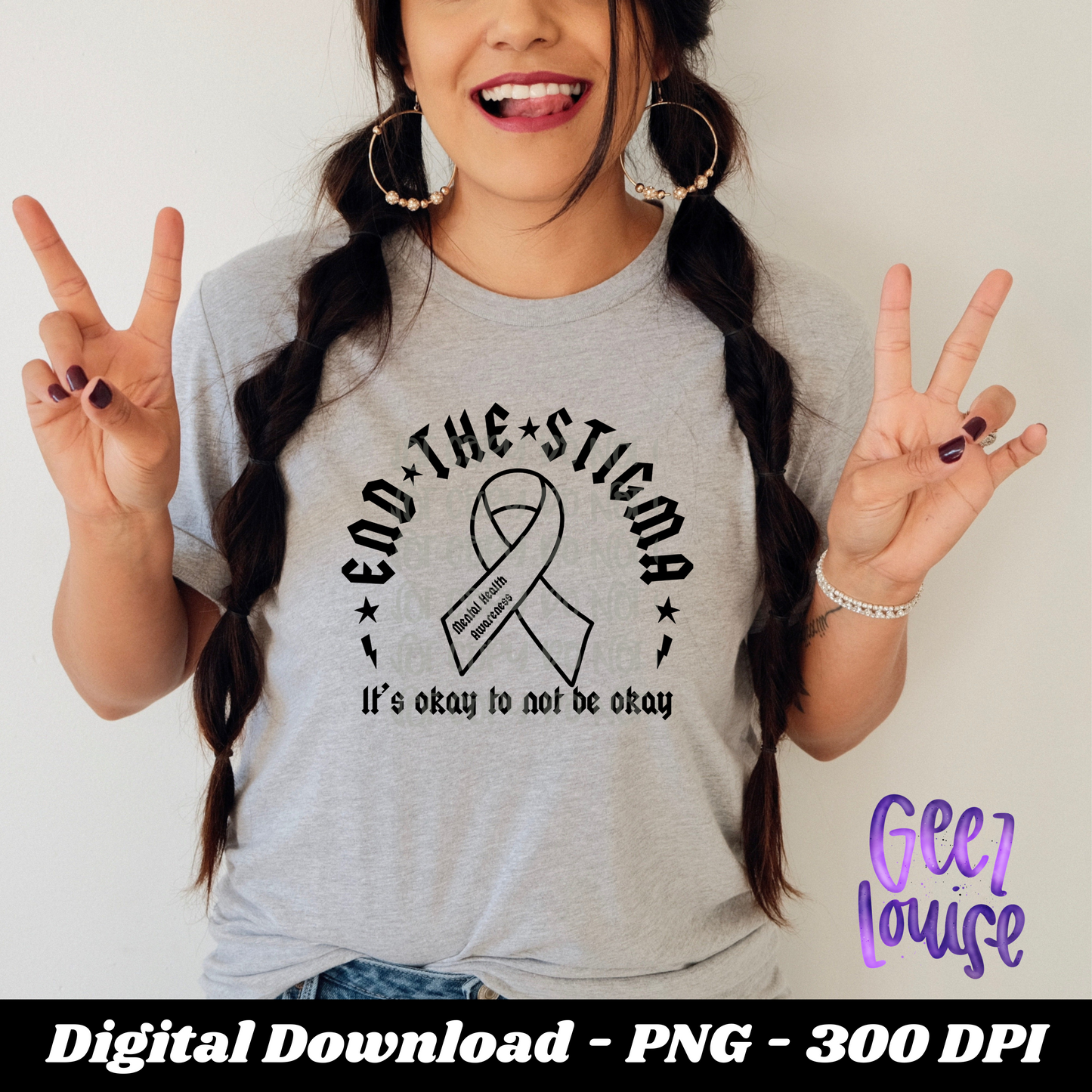 End the Stigma – Mental Health Awareness Ribbon PNG