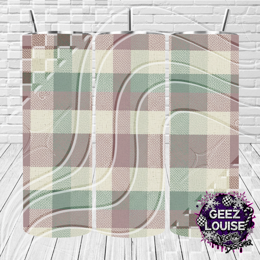 Muted Fall Plaid 20oz Skinny Tumbler Wrap – Cozy Neutral Checkered Digital Design