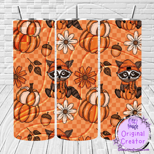 Fall Raccoon & Pumpkin 20oz Skinny Tumbler Wrap – Sublimation Digital Download