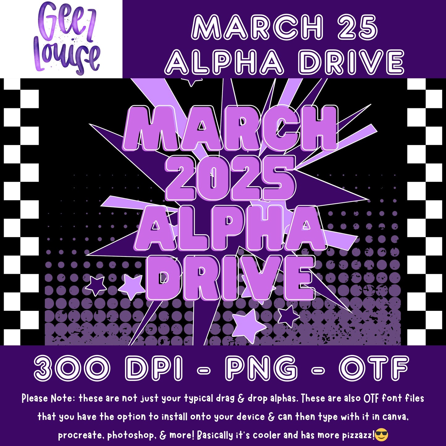 March 2025 Alpha Drive - Digital Download- PNG - OTF