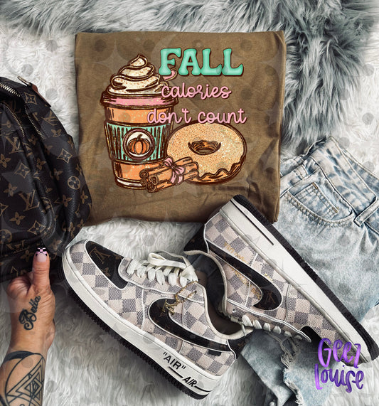 Fall Calories Don’t Count PNG | Pumpkin Spice Coffee & Donut Design | September 26 Finished Design Drive