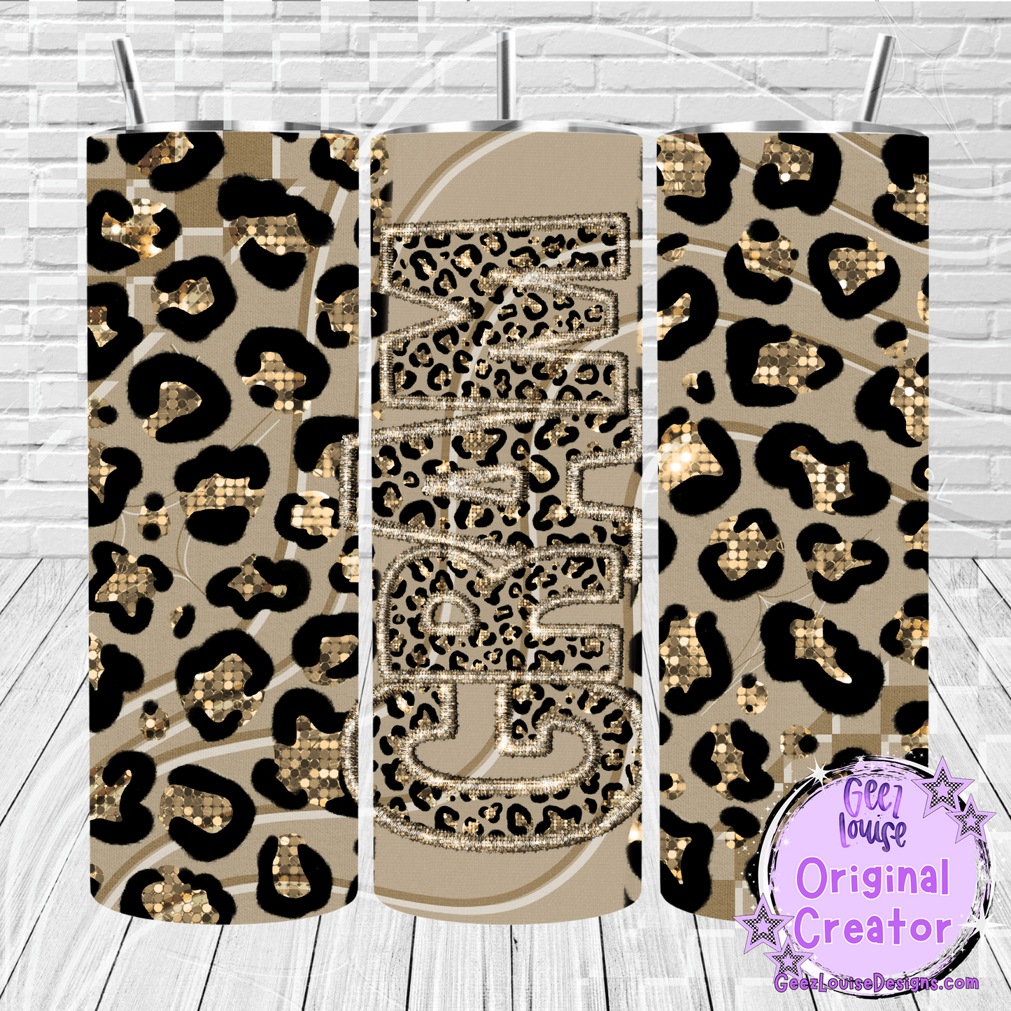 Gold Leopard Job Title Tumbler Wraps- Variants (20 oz Skinny PNG)