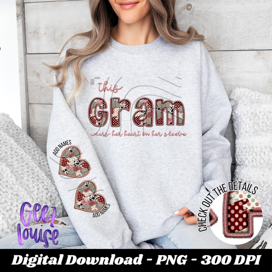 Heart on Sleeve  Patchwork Faux Embroidery - Valentine - Digital Download- PNG