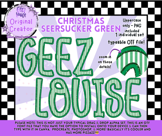 Christmas Seersucker Green – Typeable OTF Font + PNG Alpha Set
