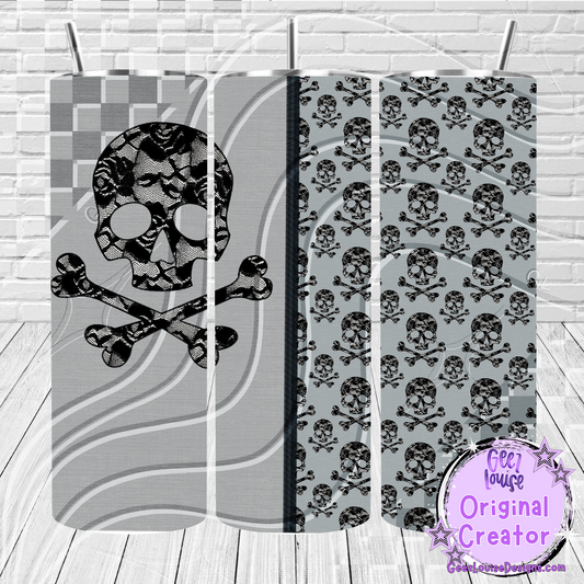 Grey Gothic Skull & Crossbones Tumbler Wrap – 20oz Digital PNG