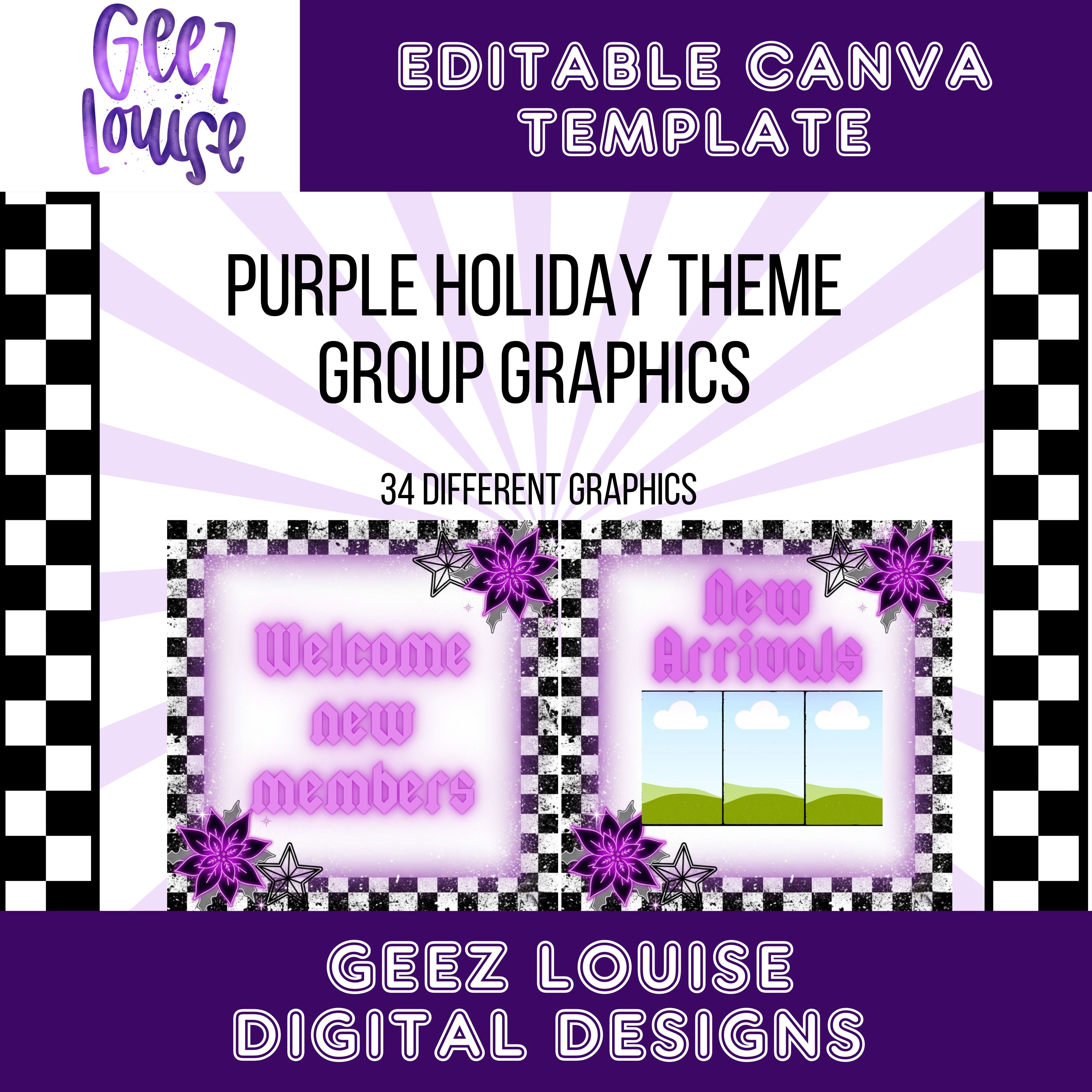 Purple Holiday Group Graphics • Editable Canva Template • 34 Graphics ...