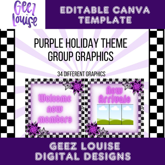 Purple Holiday Group Graphics • Editable Canva Template • 34 Graphics