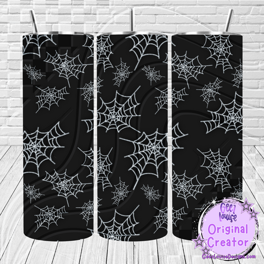 Spiderweb Halloween Tumbler Wrap – Black & White Web Design (20 oz Skinny PNG)
