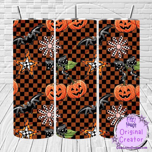 Halloween Cherries & Pumpkins Tumbler Wrap | 20oz Skinny Digital Download