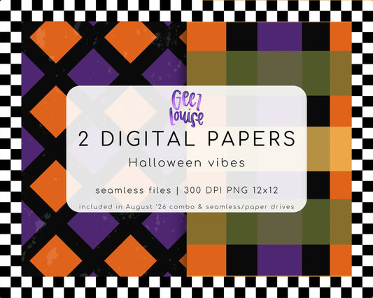 Halloween Vibes Seamless Digital Paper Bundle PNG | 2 Halloween Pattern Papers | August 26 Combo & Seamless Drive