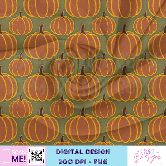 Faux embroidery pumpkin - seamless - Digital Download- PNG