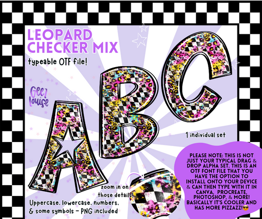 Leopard Checker Mix Alpha – OTF Font + PNG | Uppercase, Lowercase & Symbols