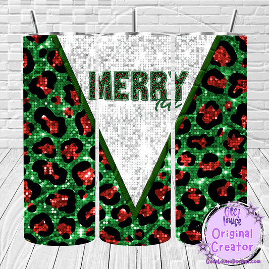 Merry leopard faux sequin tumbler wrap - Digital Download- PNG