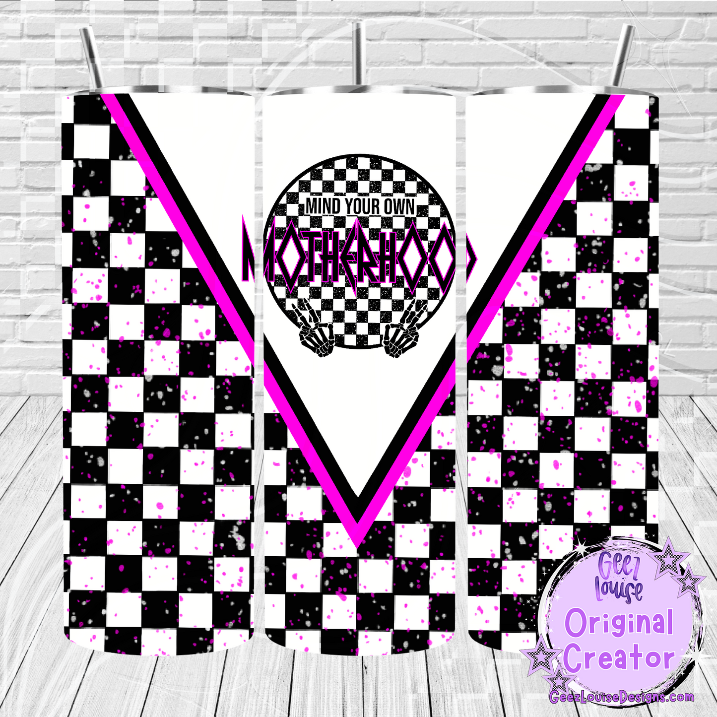 Mind Your Own Motherhood Tumbler Wrap – Punk Rock Checkered Design (20 oz Skinny PNG)