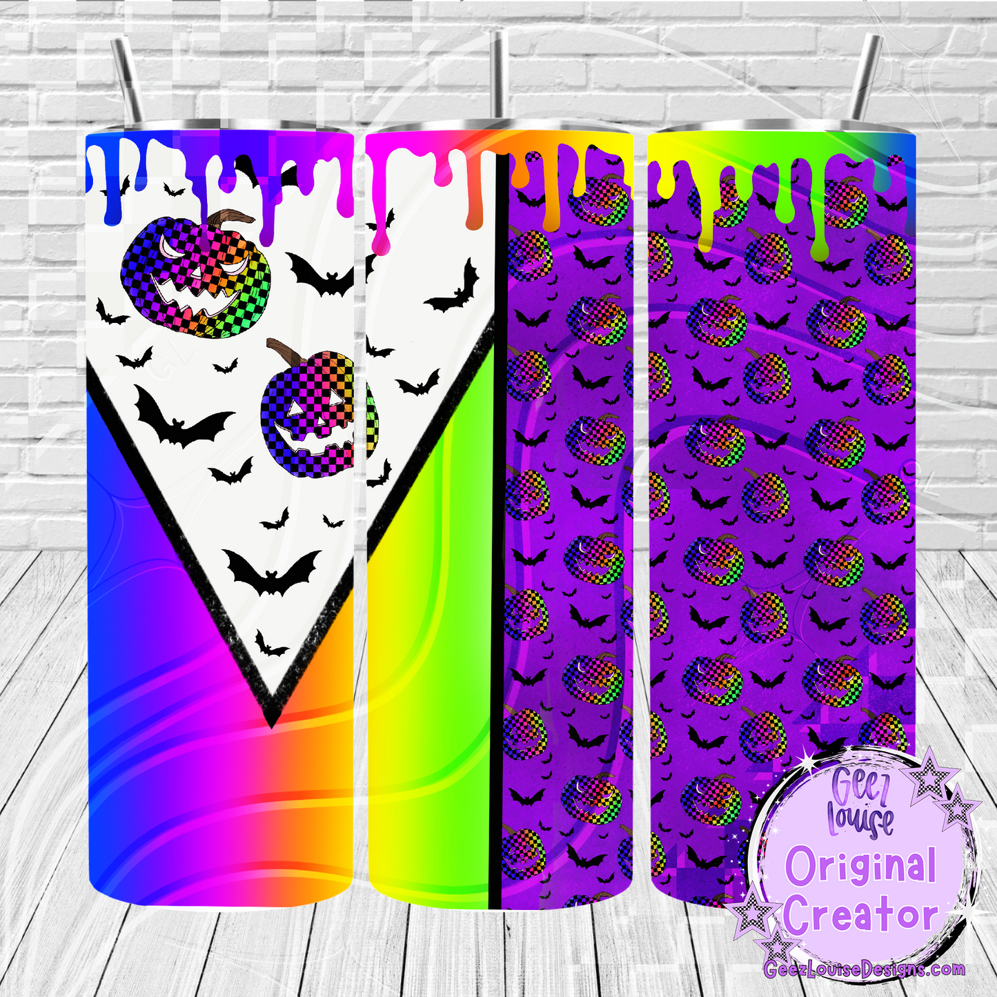 Neon Drip Pumpkins | 20oz Skinny Tumbler Wrap Digital Design