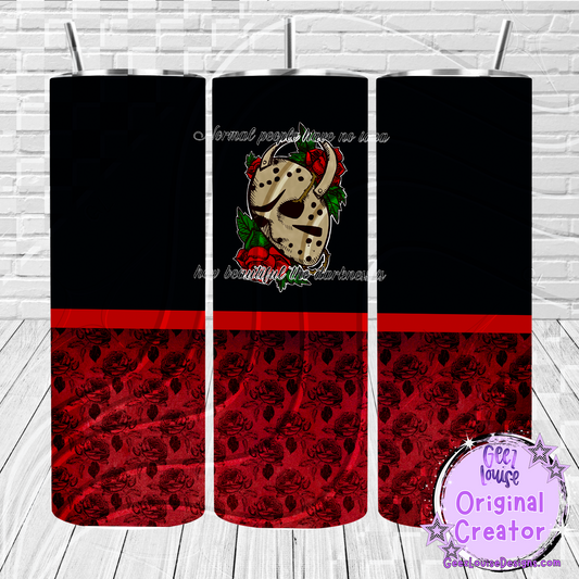 Normal People Have No Idea Tumbler Wrap – Horror Mask & Roses Digital PNG (20oz Skinny)