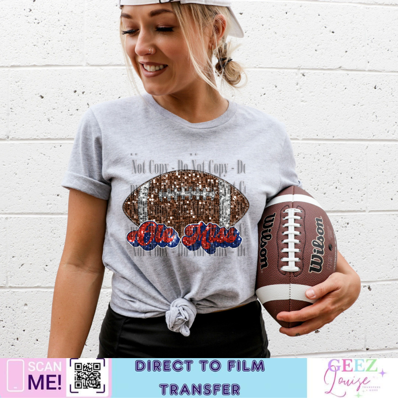 Ole miss Sequin Football  - Direct to Film Transfer - made to order