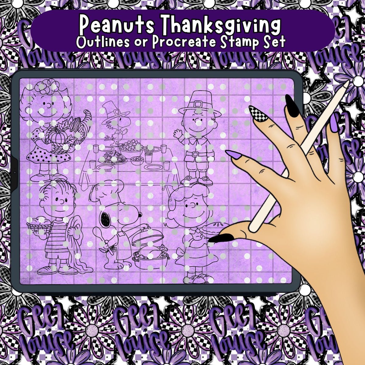 Peanuts Thanksgiving Outlines | PNG Line Art or Procreate Stamp Set