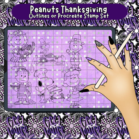 Peanuts Thanksgiving Outlines | PNG Line Art or Procreate Stamp Set