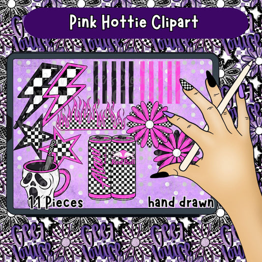 Pink Hottie Clipart PNG Bundle | Retro Checkerboard Girly Clipart Set