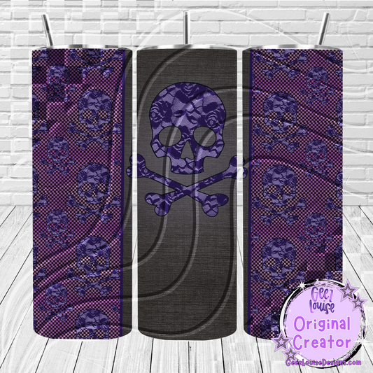 Purple Skull & Crossbones Tumbler Wrap – Gothic Lace Digital PNG (20oz Skinny)