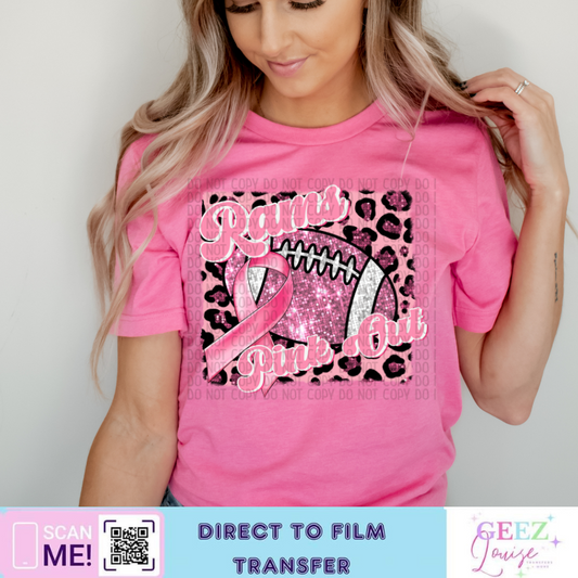 Pink Out Ram/Rams- Direct to Film Transfer - made to order