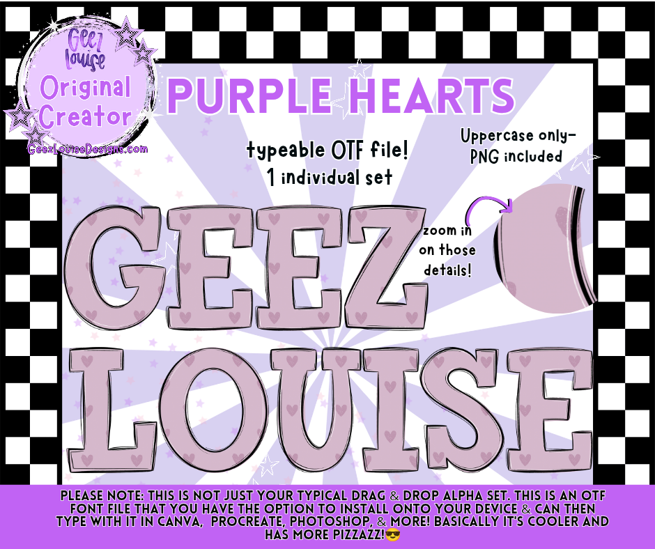 Purple Hearts (OTF Font + PNGs)