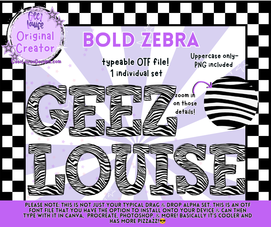 Bold Zebra (OTF Font + PNGs)