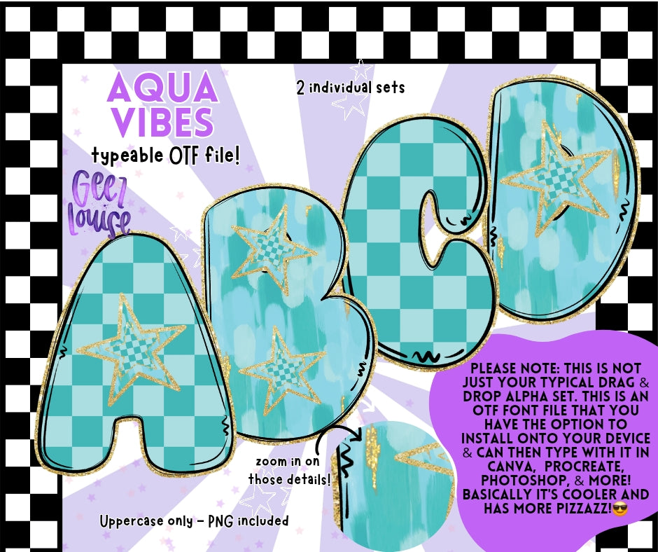 Aqua Vibes Bubble - TYPEABLE OTF Font - Alpha Set - Digital Download- PNG