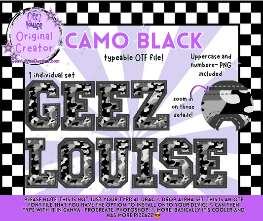 CAMO BLACK — Typeable OTF Font + PNG