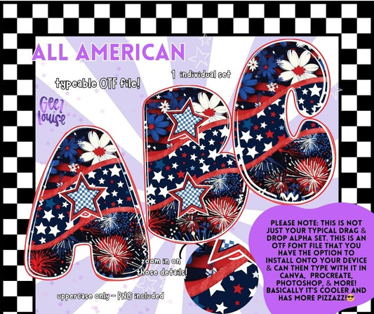 All American Bubble - TYPEABLE OTF Font - Alpha Set - Digital Download- PNG