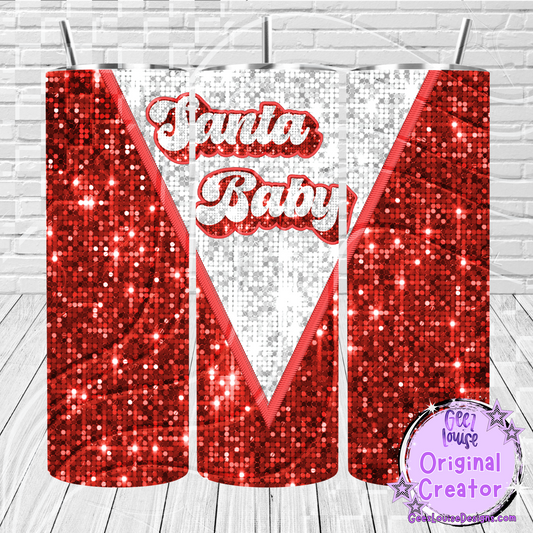 Santa Baby Christmas Tumbler Wrap – Red Sequin Glitter (20 oz Skinny PNG)