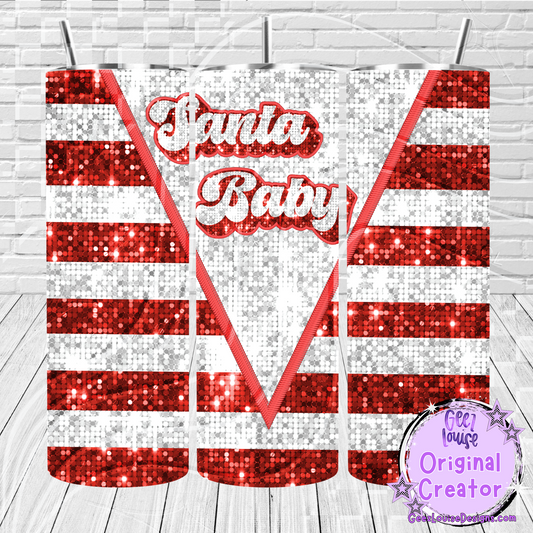 Santa Baby Christmas Tumbler Wrap – Red Sequin Glitter (20 oz Skinny PNG)