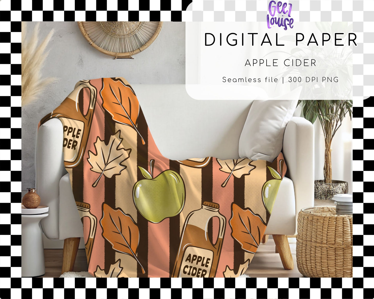 Apple Cider Digital Paper | Fall Seamless PNG Pattern | Autumn Background