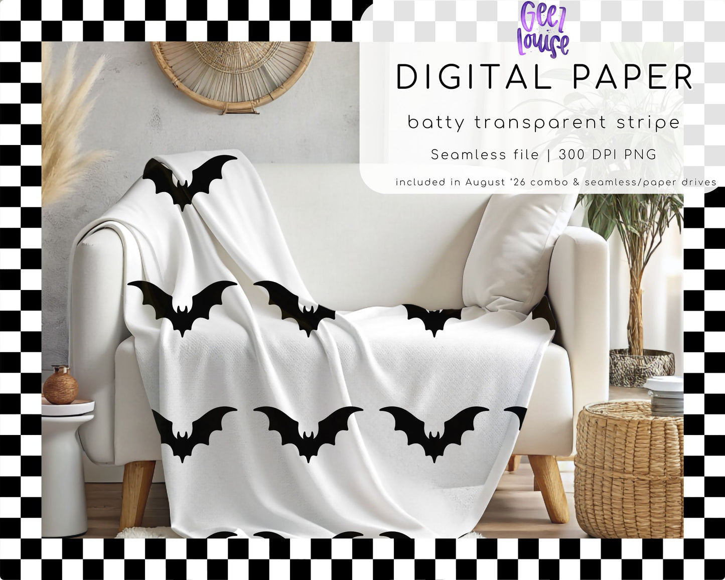 Batty Transparent Stripe Seamless Digital Paper | Halloween Bat Pattern PNG | Seamless Background | August '26 Combo & Seamless Drive